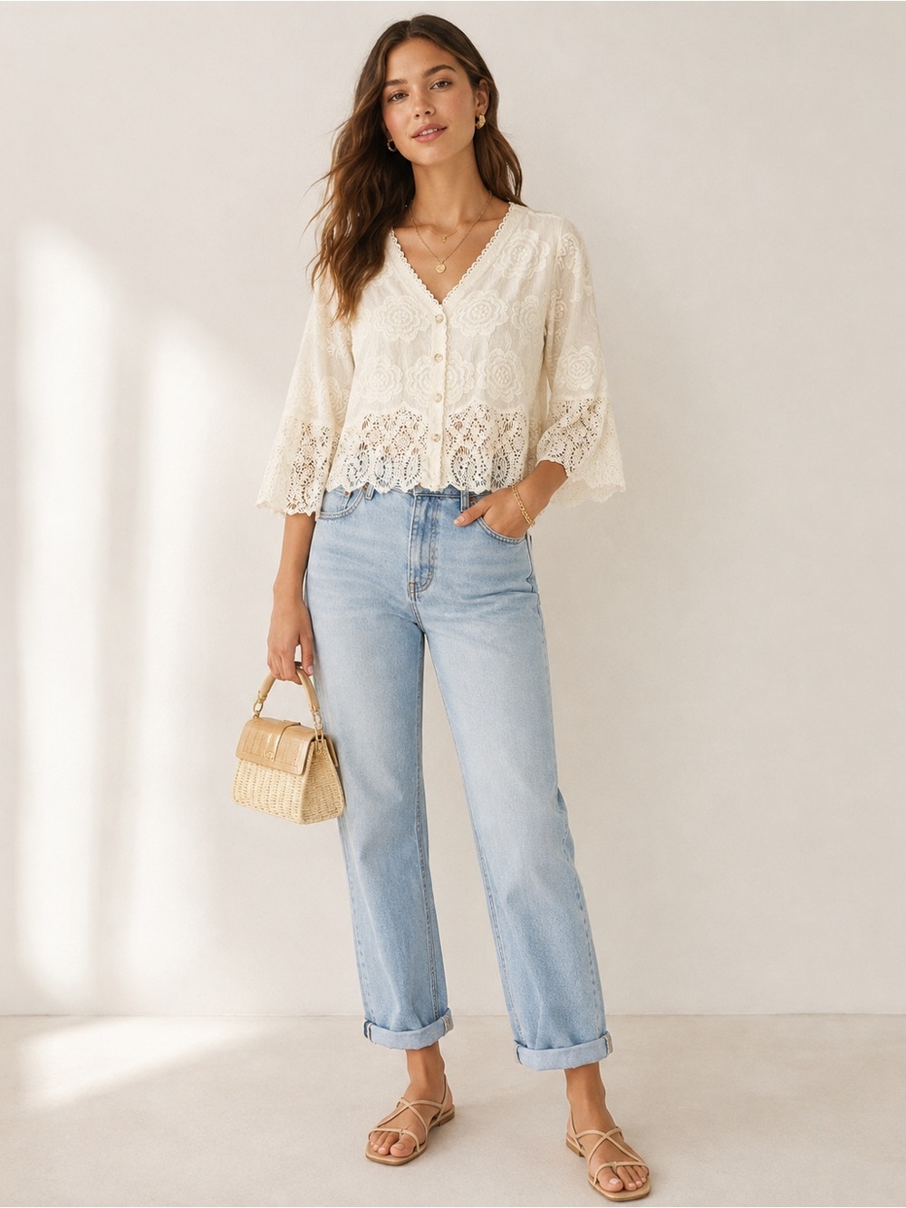 Ivory Embroidered Lace Boho Blouse / Cardigan